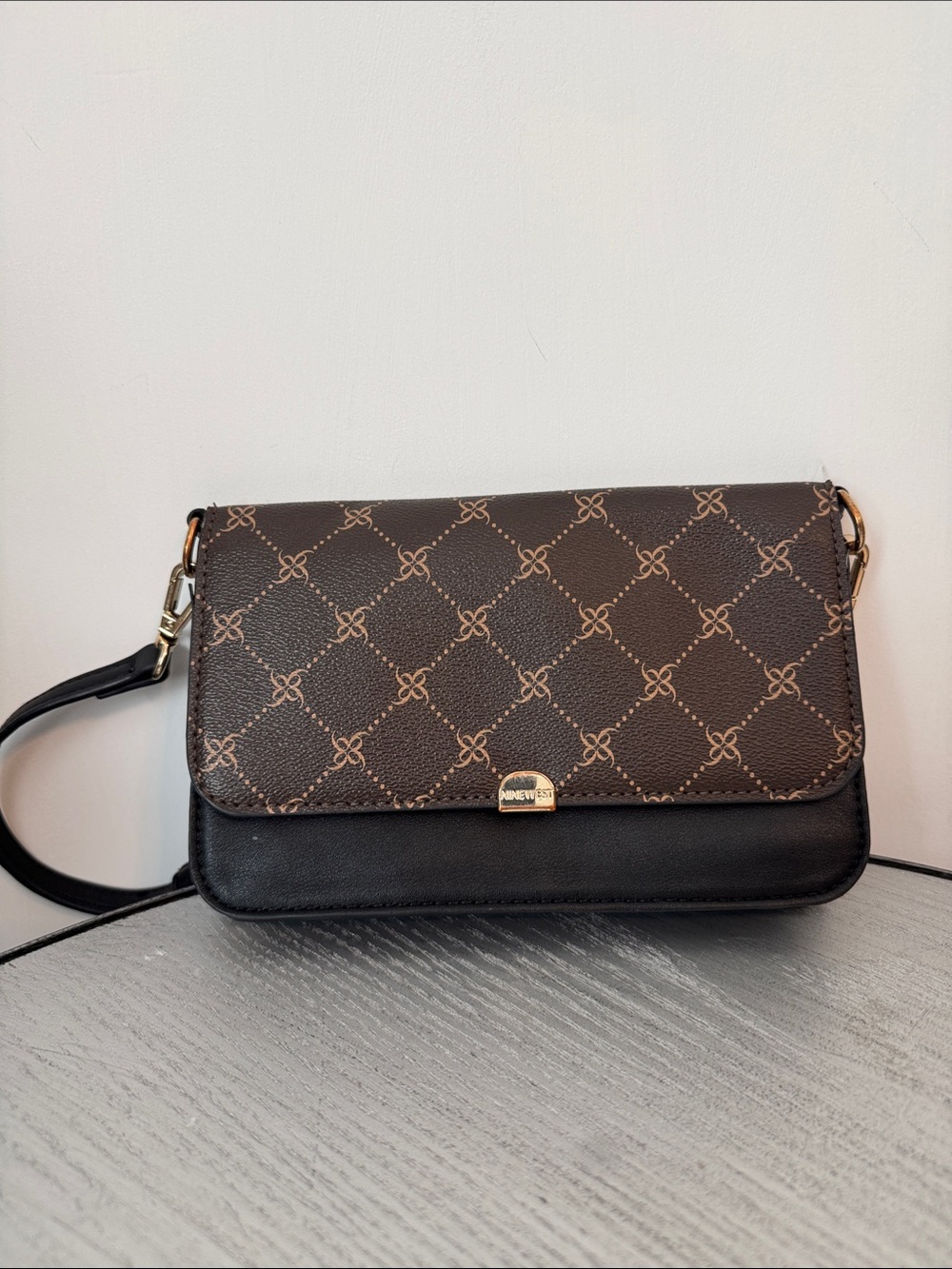 Nine West Brown & Black Flap Crossbody Bag